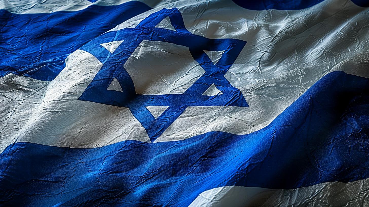 Flag of Israel displayed, showcasing the iconic blue Star of David between two horizontal stripes